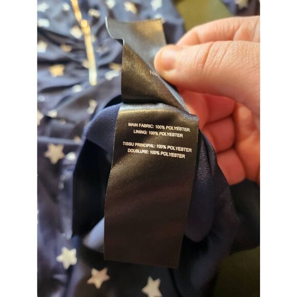 SELF-PORTRAIT Navy Blue Zip Front Ruffle Star Print Long Sleeve Mini Dress sz 0 - Picture 7 of 7